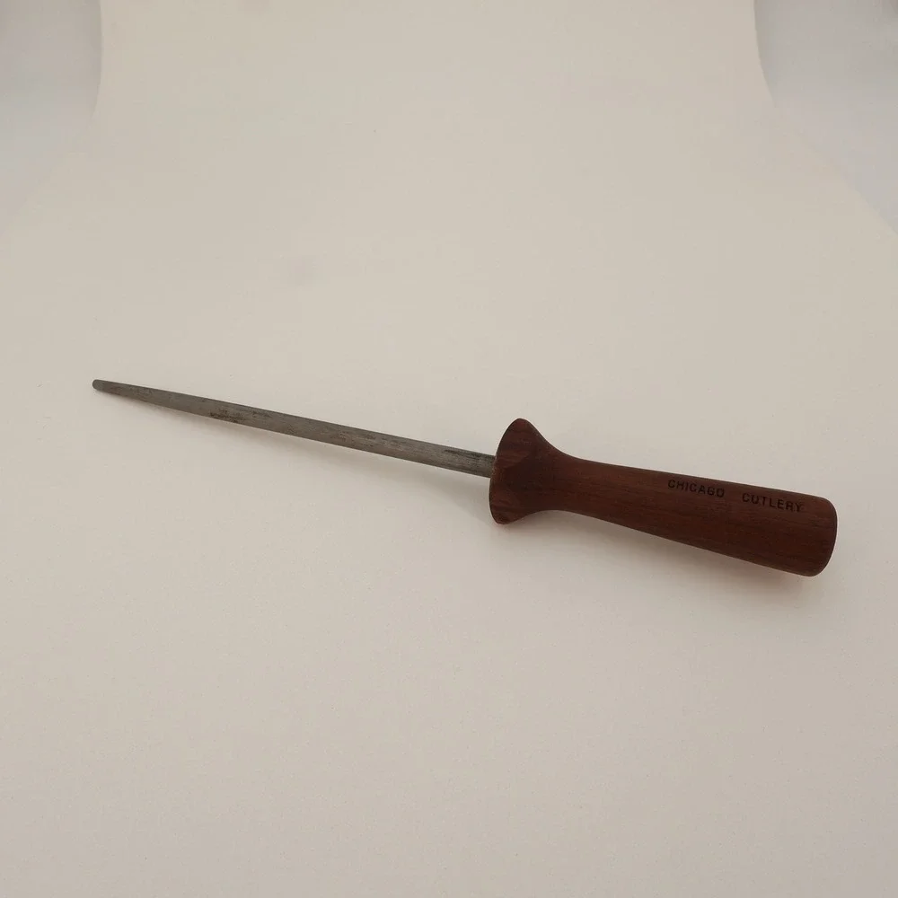 Chicago Cutlery Vintage Honing Steel Knife Sharpener Walnut Wood Handle 12 Inch